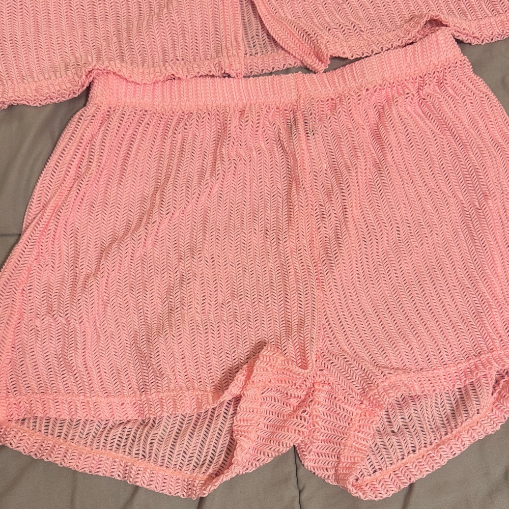 SHEIN Pink Knit Beach Coverup Set - Picture 2 of 11
